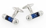 Functional working rhodium plated spirit level cufflinks with blue liquid with presentation box