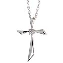14k White Gold 17.5" Chain & 5/8" (16mm) tall Cross Pendant, w/ Brilliant Cut Diamond