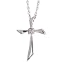 14k White Gold 17.5" Chain & 5/8" (16mm) tall Cross Pendant, w/ Brilliant Cut Diamond