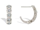 14K White Gold Genuine Round White Topaz Hoop Earrings