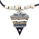 San Diego Chargers Leather Necklace w/Beads & Pewter Pendant - NFL Football Fan Shop Sports Team Merchandise