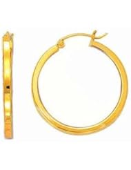 14K Real Yellow Gold Round Square Tubular Hoop Hoops Earrings 30x2mm