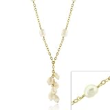 Vermeil (24k Gold over Sterling Silver) Leaf Link Genuine Freshwater Cultured Oval Pearl Cluster Dangle Long Y Necklace