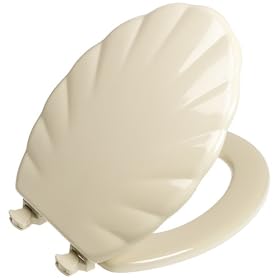Mayfair 122EC 006 Designer Series Shell Wood Toilet Seat with Easy-Clean Hinges, Elongated, Bone