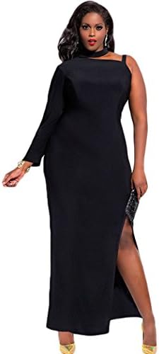 Mxtoppy Plus Size Women Sexy Casual Dress Night Clubwear Party Cocktail Midi Dress Slit One Sleeve Black (XXXL)