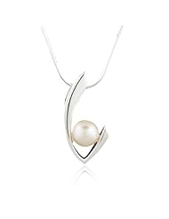 Chuvora Sterling Silver Fresh Water White Pearl Elegant V Curve Pendant Necklace 18