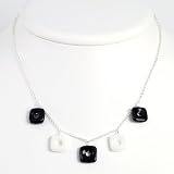 Sterling Silver Black Agate & White jade Necklace - 16 Inch