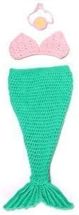 Winglife Newborn Baby Girl Crochet Mermaid Three-piece Outfit Set Costume Photo Prop by Winglife