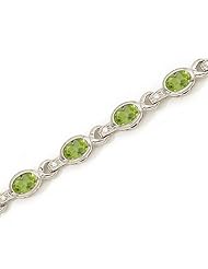 14K White Gold Oval Peridot and Diamond Bracelet