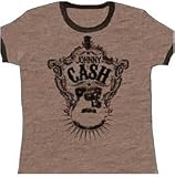 JOHNNY CASH - Guitar Shield Ringer - Heather / Brown Women's / Girls T-shirt (Girlie / Babydoll)