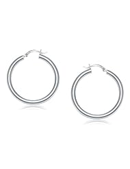 14K White Gold Polished Hoop Earrings (40 mm)