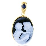 14K Sapphire Mother Holding Child Cameo Pendant