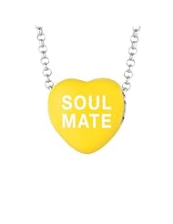 Sterling Silver 12mm Yellow enamel Sweethearts SOUL MATE Heart Pendant