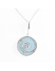 Original sterling silver 925 round pendant 22mm diametre in reconstituted turquoise stone with silver spiral motif. Comes with sterling silver chain 438 mm long. Matching earrings available. Designed and hand finished in France.