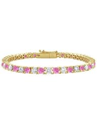 Pink Sapphire and Diamond Tennis Bracelet 14K Yellow Gold 4.00 CT TGW