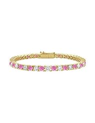 Pink Sapphire and Diamond Tennis Bracelet 18K Yellow Gold 4.00 CT TGW