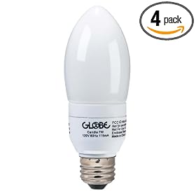 Globe 4753101 7-Watt B-Type Compact Fluorescent Chandelier Light Bulb with Medium Base, 4... by Globe Electric