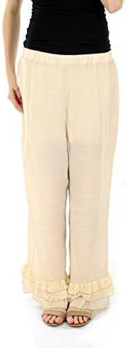 Lily by Firmiana Ruffle Trim Palazzo Long Pants (1X, Beige)