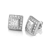 Sterling Silver Cubic Zirconia CZ Hand Set Hip-Hop Stud Earrings
