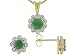 18KT OVER STERLING SILVER 1.71CTW EMERALD WITH DIAMOND ACCENT EARRINGS AND PENDANT WITH CHAIN SET