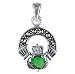 .925 Sterling Silver Heart Shape Synthetic Green Cubic Zirconia Irish Claddagh Friendship and Love Marcasite 0.75