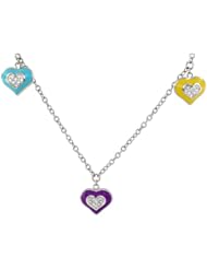 Lauren G Adams Girls Rhodium Necklace with Enamel & Pave Heart Charms