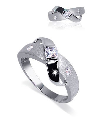 Modern Style .925 Sterling Silver Band Cubic Zirconia Ring Size 6