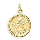 14k Gold Round Angel Charm