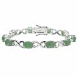 Sterling Silver Genuine Green Jade X and Oval Bracelet