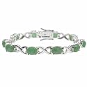 Sterling Silver Genuine Green Jade X and Oval Bracelet