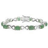 Sterling Silver Genuine Green Jade X and Oval Bracelet