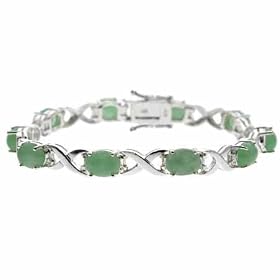 Sterling Silver Genuine Green Jade X and Oval Bracelet by 