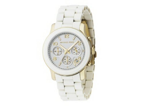 MICHAEL Michael Kors Womens White Polyurethane & Goldtone Mixed Metal Bracelet Watch