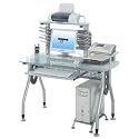 Ergonomic Frosted Tempered Glass Computer Desk (Silver) (52"H x 48"W x 25"D)
