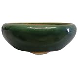 Green ceramic round bonsai planter