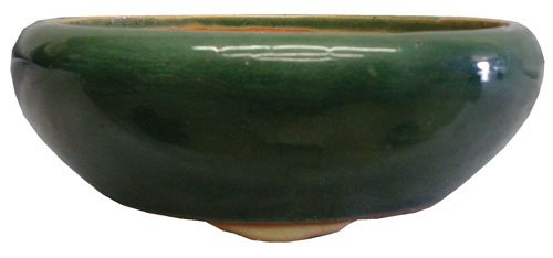 Green ceramic round bonsai planter