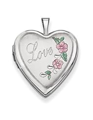 Genuine IceCarats Designer Jewelry Gift 14K 20Mm White Gold Enamel Flowers Love Heart Locket