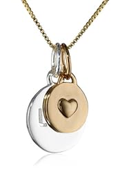 Two-Tone Sterling Silver with Yellow Gold Flashed "Love" and Heart Charm Necklace, 18"