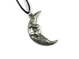 Crescent Moon Gothic Skull Pewter Pendant with Adjustable Cord Necklace