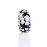 Bling Jewelry Black Flower 925 Sterling Silver Murano Glass Bead Troll and Pandora Compatible
