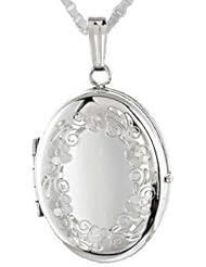0.925 Sterling Silver Oval 4 Photo Locket Pendant with optional Necklace