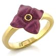 White Metal Gold Plated Ring with Amethyst CZ - Purple Flower - Size: 6-8