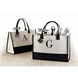 Mud Pie Canvas Monogram Tote Bag Initial V