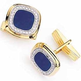 Square Shape Blue Lapis. Round Diamonds, 14Kt. Yellow Gold. Lapis & Diamond Cufflinks by 