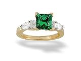 14K Yellow Gold Square Created Emerald and Diamond Engagement Ring