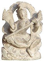 Hindu Goddess Saraswati Stone Carving 1.75 x 0.75 x 2.75 inches (sos218)