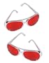 Red Lens Silver Frame Elvis Aviator Rock Star Glasses