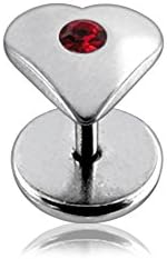 Red Gem Heart Sugical Steel Fake Ear Plug Body jewelry