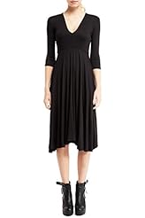 V-neck Polyester/Spandex Plunging Neck Fit-and-Flare 3/4 Sleeves  Dress