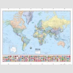 American Map 715758 Hammond Deluxe Laminated Rolled Political Reference World Map w/Flags, 52wx40h